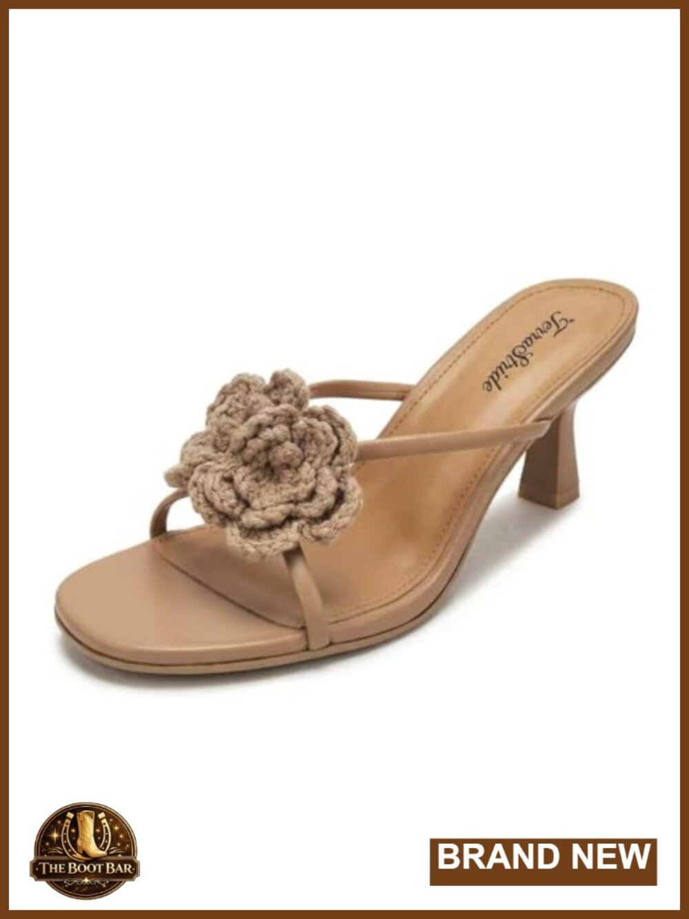 Crochet Camellia Kitten Heel Open Toe Slip-On Mules Sandals